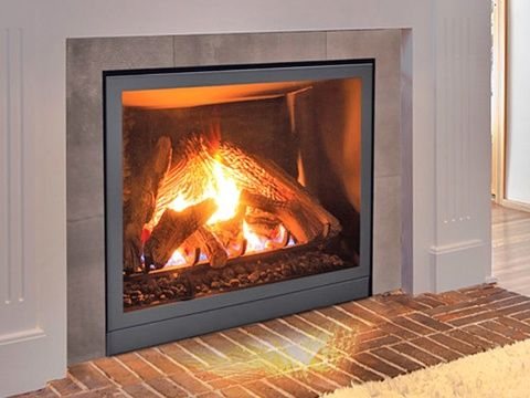 Modern gas fireplace with clean flames and a glass front